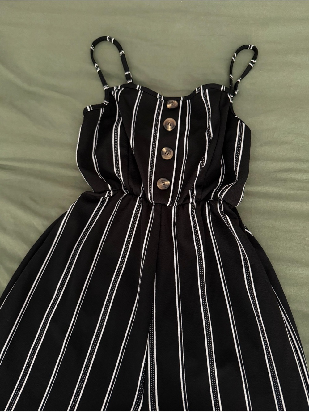 Striped Black Spaghetti-strap Jumpsuit with Button Front